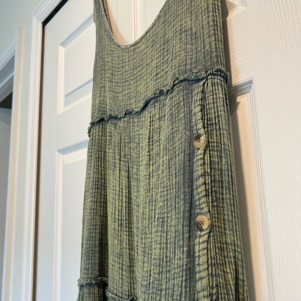 Free People Green Sleeveless Button Dress
